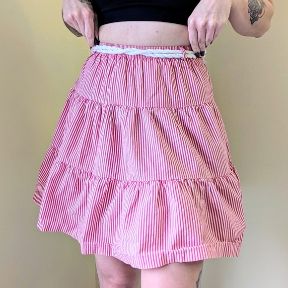Vintage Pink and White Candy Stripe Tiered Mini Skirt - Picture 6 of 6